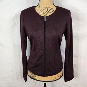 Vintage COVINGTON Size Small Maroon Black Classic Collarless Blazer Jacket EUC